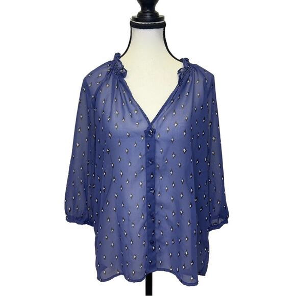 PRICED TO SELL!! French Connection Blue Sheer Blouse, Size S - Picture 1 of 15